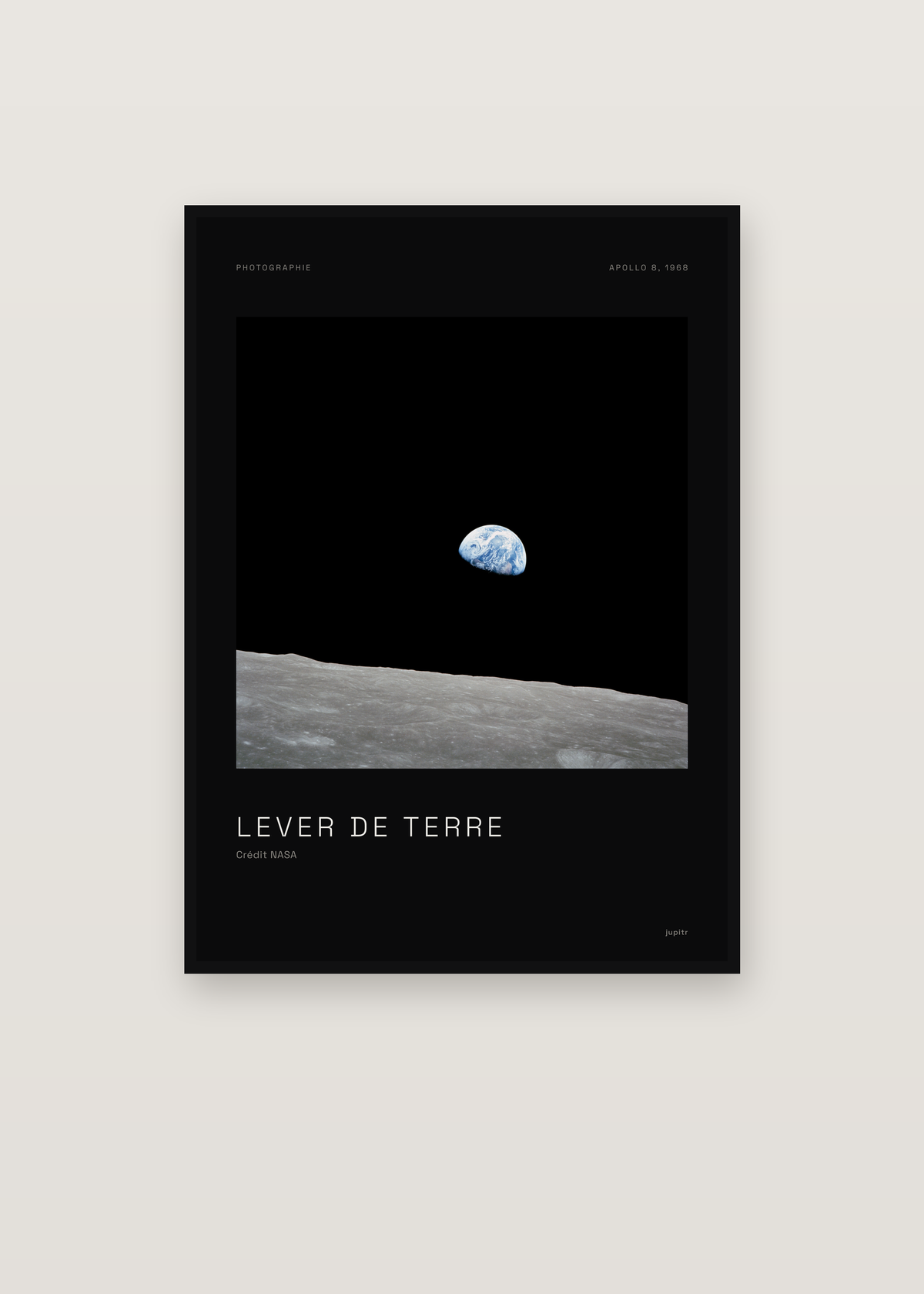 Affiche Lever de Terre, Apollo 8 dans un cadre noir