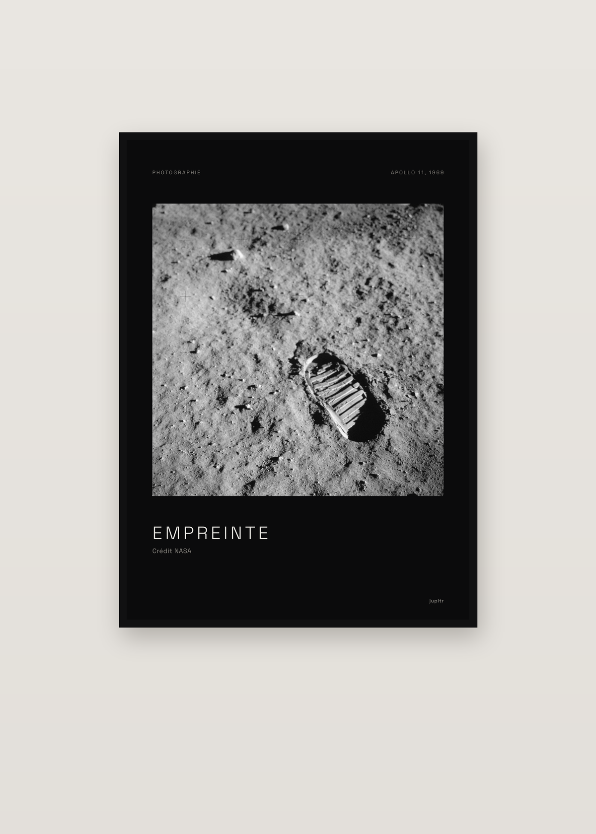 Affiche Empreinte, Apollo 11 dans un cadre noir