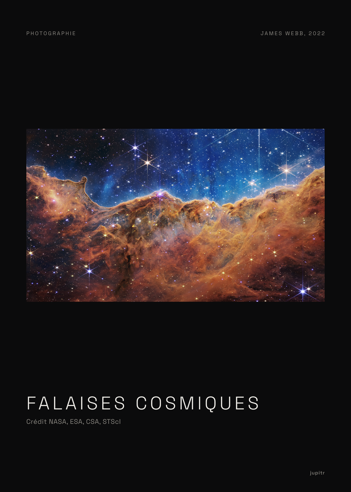 Affiche Falaises cosmiques, Webb, tirage photo Jupitr
